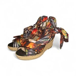 Lace up Animal Print Wedge Sandals - Size 8